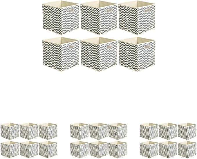 Amazon Basics Collapsible Cube Storage Organizer Bins, 24-Pack, 10.5 x 10.5 x 11 inches, Chevron Grey