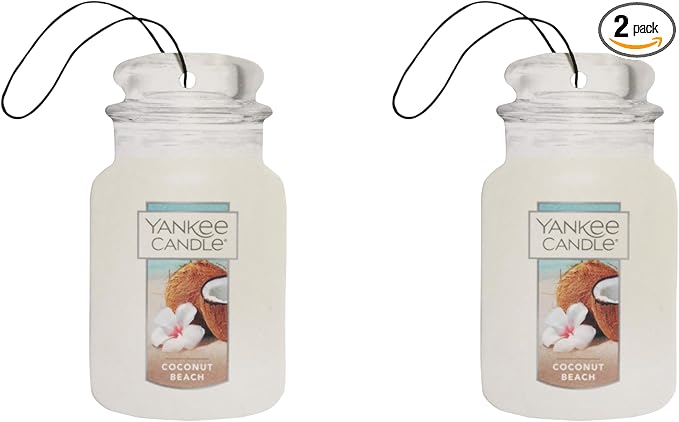 Yankee Candle Paper Car Jar Air Freshener for Long Lasting Fragrance for Long Lasting Fragrance, Coconut Beach, 2 Packs