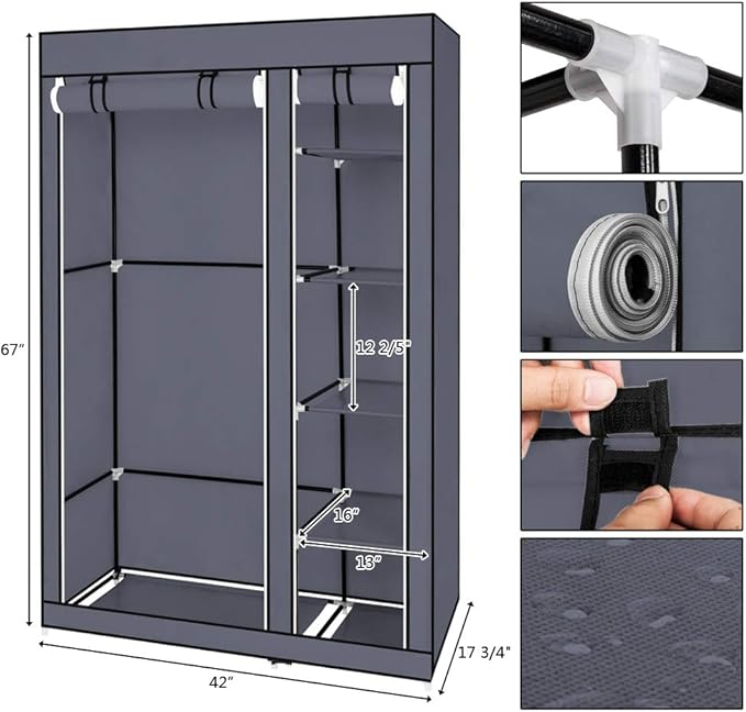 69" Portable Closet Storage Organizer Wardrobe Clothes Rack,Covered Garment Rack,Steel Tube Clothes Storage Organizer,Freesta