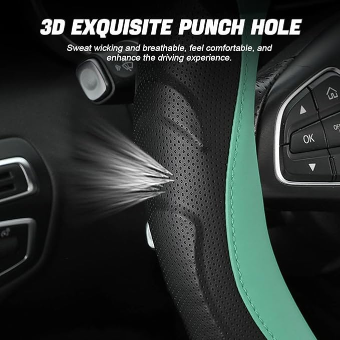 Leather Steering Wheel Cover, Auto Car Stretch Steering Wheel Protector, Universal 15 Inch Anti-Slip Breathable Odorless Stee