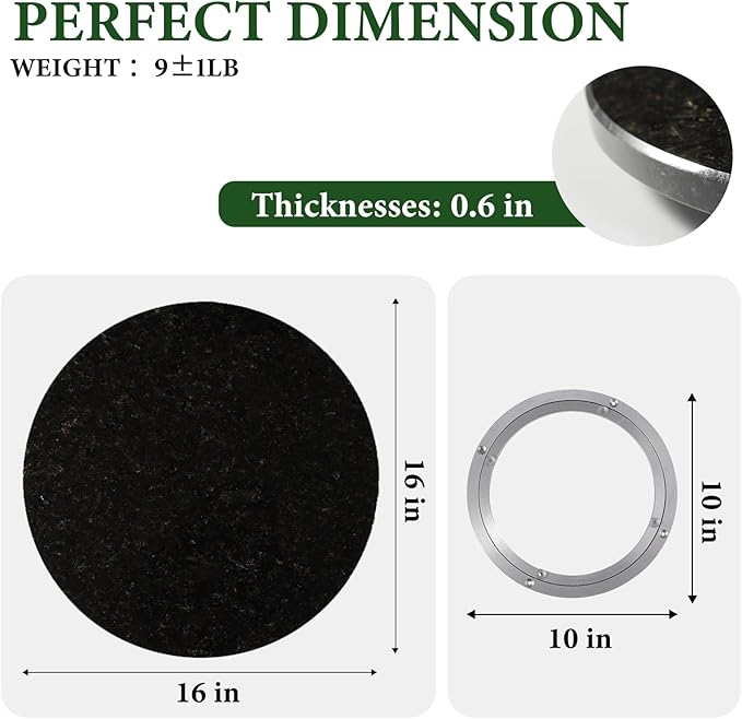 Koville 16'' Marble Lazy Susan for Kitchen Counter, Black Marble Turntable for Dinning, Lazy Susans Organizer for Cabinet, Se