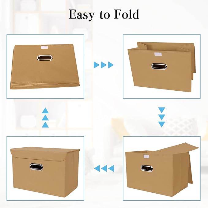 STOREONE Fabric Storage Cube Bins Foldable Organizer Container Collapsible Basket with Lids and Metal Handles, for Home, Bedr