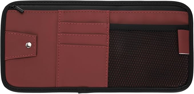 PATIKIL 1 Pcs Car Sun Visor Organizer, 12.8 x 6.5 Inch PU Leather Vehicle Storage Pouch Holder for Sunglasses Card Pen Driver License Car Accessories, Red
