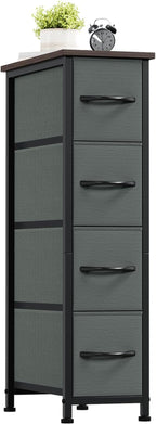 Somdot Narrow Dresser with 4 Drawers, Slim Storage Organizer Chest of Drawers with Removable Fabric Drawers for Small Spaces 