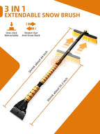 44" Snow Brush and Ice Scraper for Car Windshield, Extendable Snow Brush 360° Rotating Snow Removal Tool with Comfortable Foam Grip for Truck Vehicle Automobile Car (Yellow)