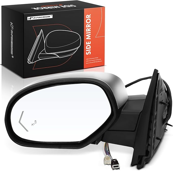 A-Premium Driver Side Power Door Mirror - Compatible with Chevy Tahoe, Suburban 1500 2500 & GMC Yukon - Heated Power Folding w/Blind Spot Detection, Turn Signal, Puddle Light, Memory Function, Chrome