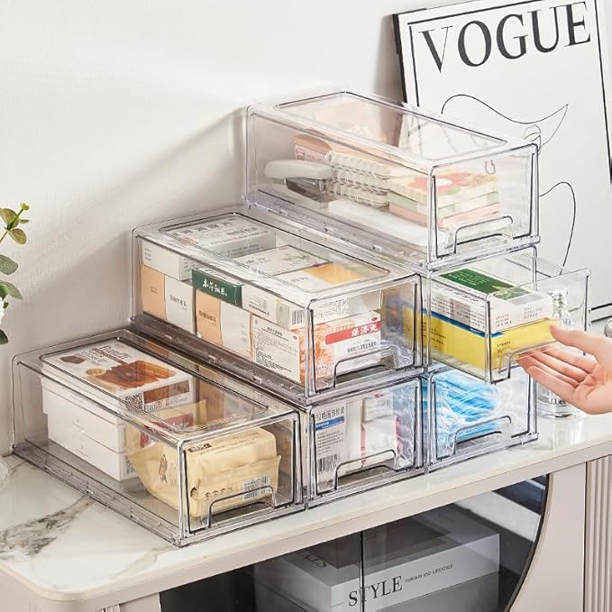clear Drawer-Type Plastic Storage Box Bins Organizer，Family First Aid Kits Medicine cabinet Box Organizer,Closet ，Shelf，Ointm