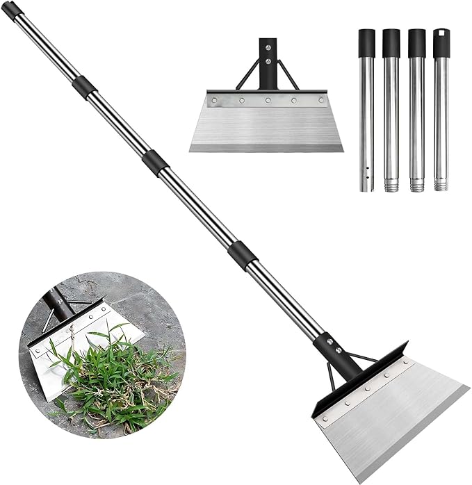 Multifunctional Garden Cleaning Shovel, Heavy Duty Steel Flat Shovel with 59" Adjustable Handle, Snow Ice Scraper, Outdoor Spade Tool for Weeding, Lawn Edging, Digging, Ice Removal