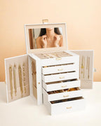 BOOVO Jewelry Box For women, 6 Layer Large Jewelry Organizer With Mirror, Multi-Function Storage Box With Lock, Necklace Hold
