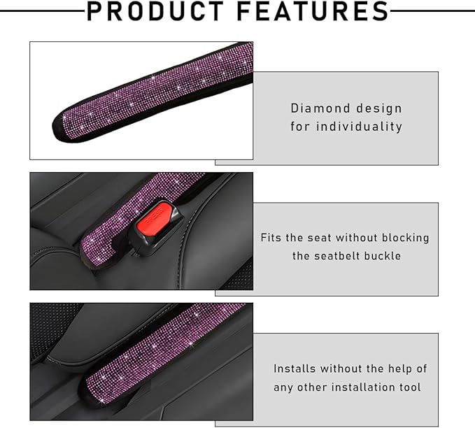 2PCS Bling Car Seat Gap Filler, Sparkling Rhinestone Side Seat Gap Blocker Stop Things from Dropping, Soft Foam Car Truck Filler Blocker Fill The Gaps Between Seats and Console (Pink)