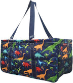 NGIL Extra Large Utility Tote Reusable Grocery Bag Oversized Collapsible for Groceries, Storage, Picnic, Beach (Dino World-Navy)