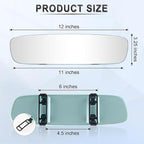 LivTee Rear View Mirror, Universal 12" (305mm) Wide-Angle Panoramic Convex Rearview Mirror with Clear Slim Frame, Strap-On Design Fits Original to Reduce Blind Spots for Cars SUVs Trucks