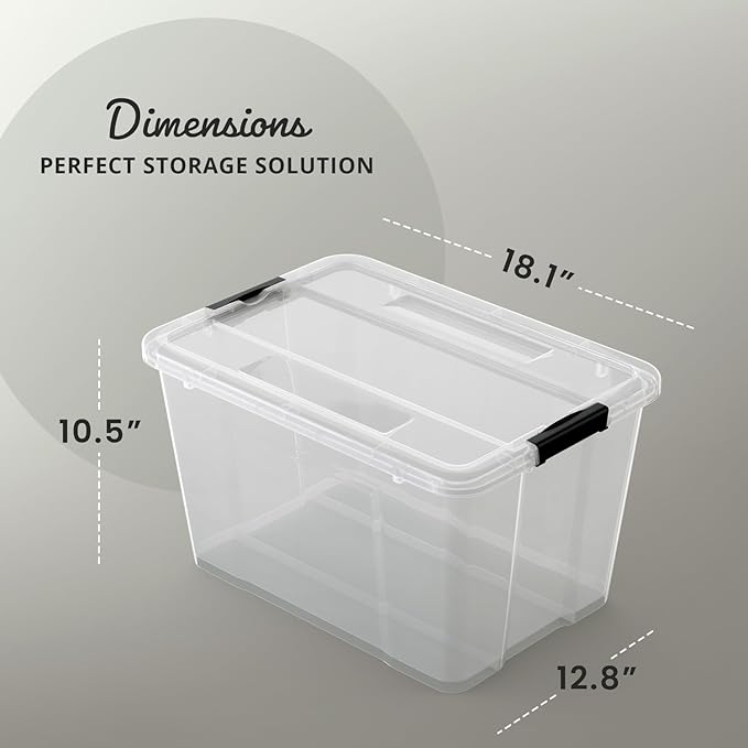 Lifetime Appliance Parts 6 PACK 34 Qt. Plastic Storage Bin Tote Organizing Container with Ultra Durable Lid & Secure Latching