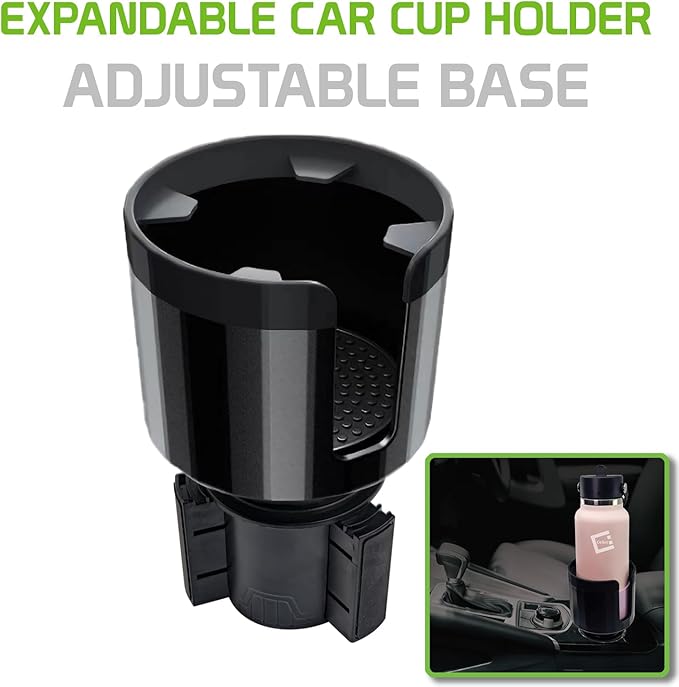Expandable Car Cup Holder with Adjustable Base for Large Bottles, Compatible for Hydro Flasks 32/40 Ounce