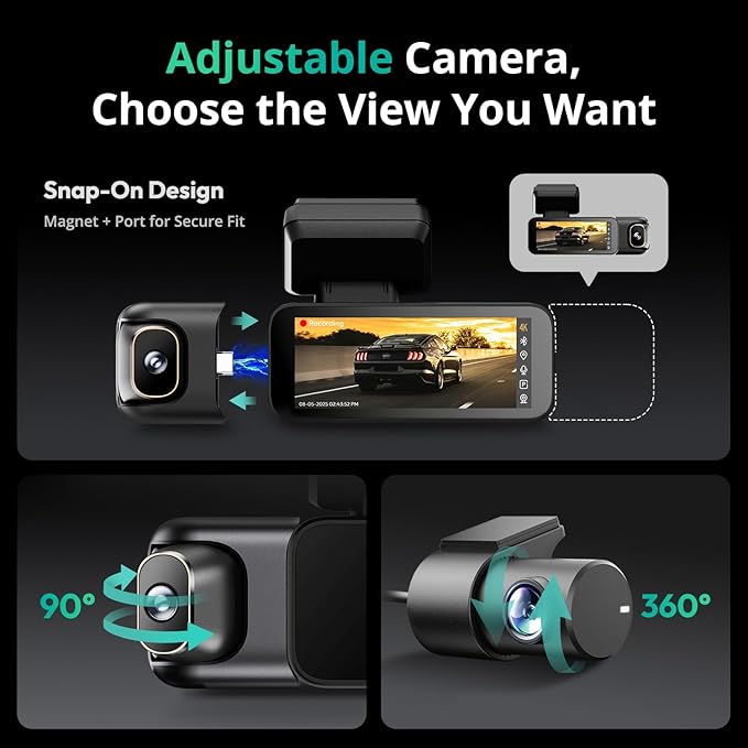 BOTSLAB 4K 3 Channel Dash Cam Front and Rear/Inside, 360°Dash Camera with 3.18" Touch Screen, Night Vision Dashcam, Voice Con