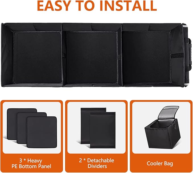 Car Trunk Organizer with Insulated Cooler Bag, Foldable Waterproof Storage Organizer with Lid for SUV, Truck, Sedan - 4 Large