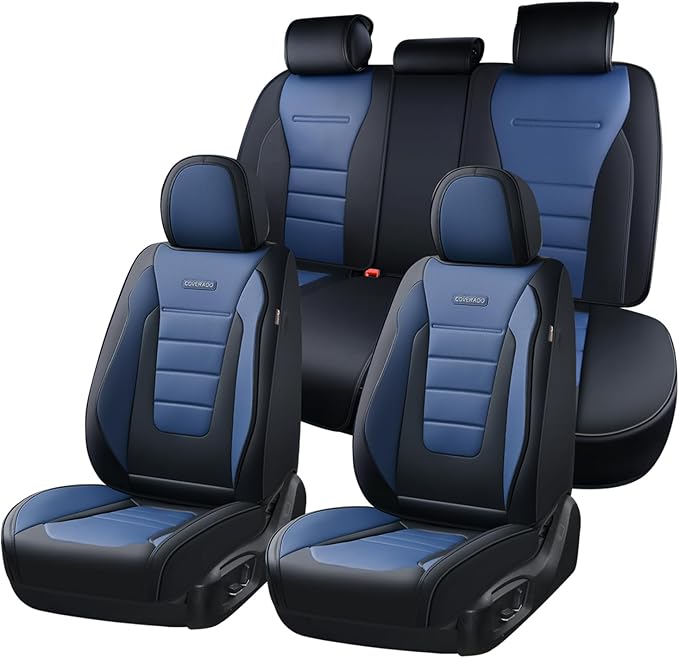 Coverado Car Seat Covers Full Set, Nappa Leather Seat Covers for Cars, Car Seat Protector Car Seat Cushion, Front and Back Se