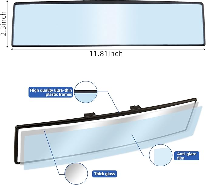 Broadway Rear view Mirror Wide Angle Panoramic Anti Glare Blindspot Accessories Universal Interior Car Convex Mirror for Car SUV Trucks Blue