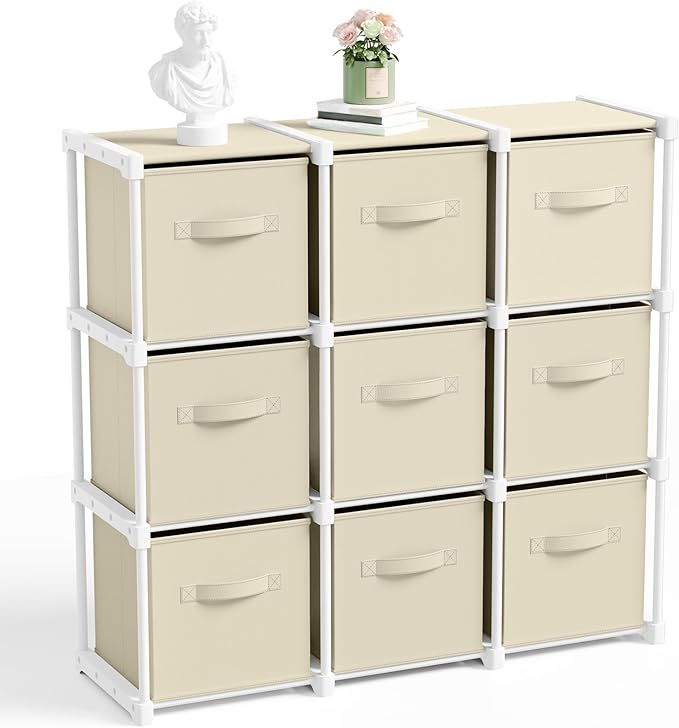 9 Cube Storage Organizer with Shelf Back to School Boxes 11 Inch Toy Storage Bins Closet Organizers Drawers Fabric Dresser fo