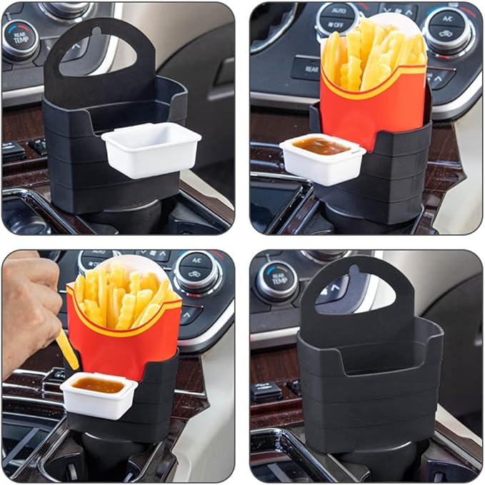 French Fry Holder for Car Multi-Purpose Fast Food Drink Cup Holder Expander Car Storage Box Holder with Dipping Sauce Holder