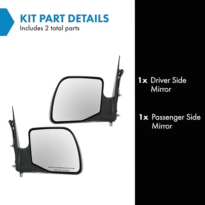 TRQ 2 Piece Driver and Passenger Side Mirror Assembly Set Electric Adjustment No Heat No Memory Black Compatible with 2003-20