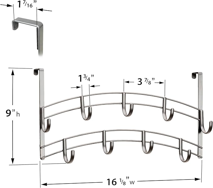 LYNK Professional® Home™ Over Door Hooks Rack - 9 Hook Over Door Hanger - Over Door Towel Rack - Hanging Towels or Clothes - 