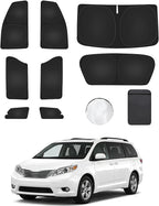 8PCS Window Shades for Toyota Sienna 2013-2018 Accessories – Full Coverage Sun Shade for Side Windows, Rear Triangular & Windshield – UV Protection & Privacy for Camping, Napping, Relaxing