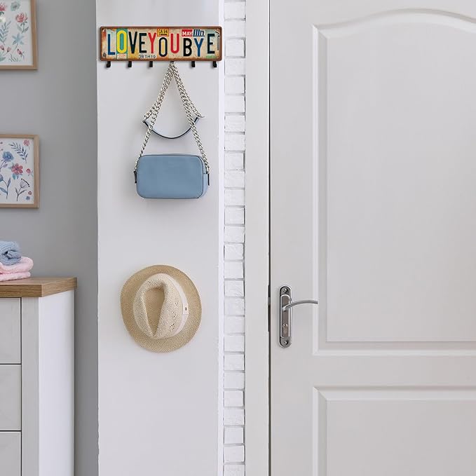 Key Holder Wall Mount Love You Bye Key Holder Hook Rack Organizer Hanger with 6 Hooks for Wall Express Love Art Sign Decor fo