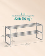 SONGMICS Shoe Rack, 2-Tier Shoe Organizer, Metal Storage Shelf, Upright or Upside Down, for 12-15 Pairs, Stackable, for Entry