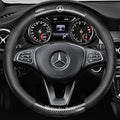 Customized Steering Wheel Cover Compatible with Mercedes-Benz, Premium Nappa Leather&Bright Carbon Fiber Texture Steering Wheel Cover, with Coasters and 3-in-1 USB Fast Charging Cable (Black)
