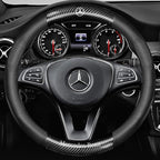 Customized Steering Wheel Cover Compatible with Mercedes-Benz, Premium Nappa Leather&Bright Carbon Fiber Texture Steering Wheel Cover, with Coasters and 3-in-1 USB Fast Charging Cable (Black)