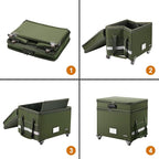 DocSafe File Box with Lock,2-Layer Fireproof Document Box with Wheels,Collapsible Rolling File Storage Organizer with Pockets