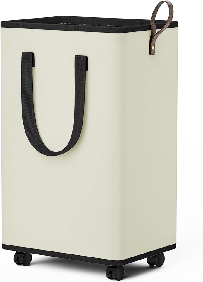 SpaceTrove Laundry Basket with Wheels, Collapsible Laundry Baskets, Laundry Hamper with Handles Detachable Wheels, Rolling La