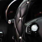 YOGURTCK Diamond Soft Leather Anti-Slip Steering Wheel Cover with Bling Bling Crystal Rhinestones, Universal 15 Inch for Wome