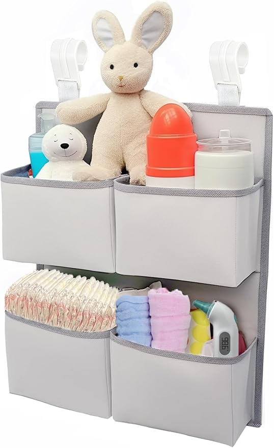 Hanging Diaper Organizer for Crib/Playard/Bassinet/Playpen – Hold 80+ Diapers - Changing Table Diaper Holder - Hanging Diaper