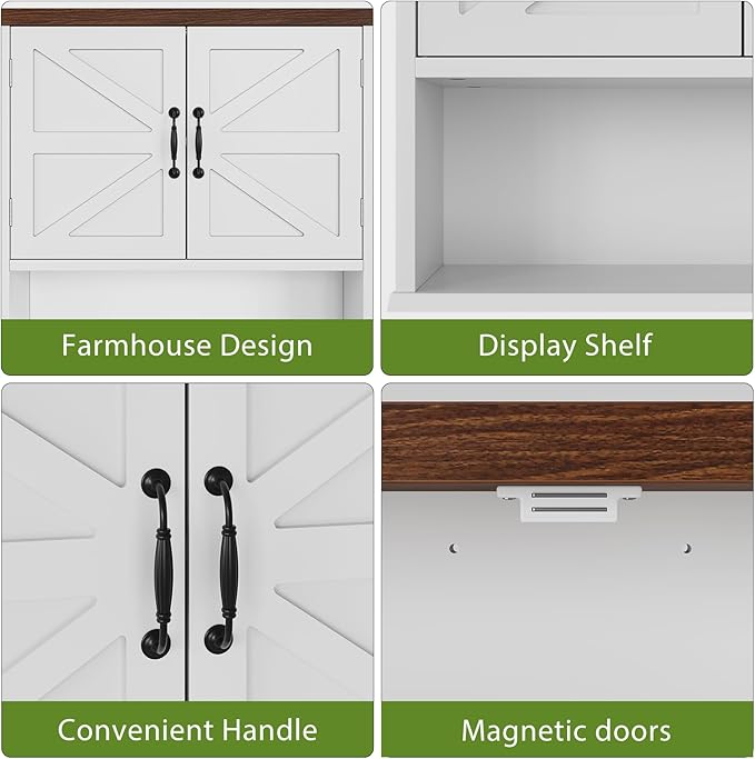 Bathroom Wall Cabinet with Barn Doors, Wall Mounted Bathroom Cabinet, Farmhouse Style, Adjustable Shelf, Wall Mounted Medicin