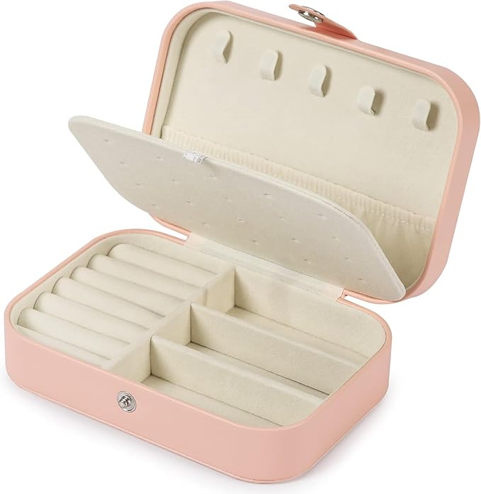 Travel Jewelry Box, PU leather Small Jewelry Organizer For Female Girls, double layer portable mini travel case for storing e