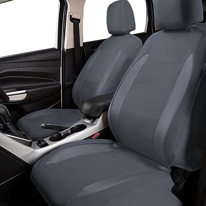 Flying Banner car seat Covers Protects Water Proof Faux Leather Carbon Fiber Front and Rear Bench Split 40/60 50/50 60/40(Gra