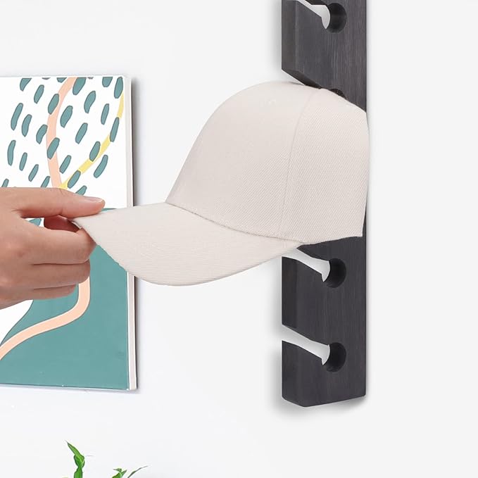 Hat Rack for Wall Baseball Cap Organizer Hanger (2 Pack) Modern Wooden Hat Holder Wall-Mounted Caps Display for Closet Door B