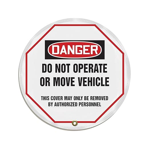 AccuformNMC Steering Wheel Cover for Lockout Tagout, OSHA-Style Legend Danger DO NOT Operate OR Move Vehicle..., Reinforced Vinyl, 24" Diameter, KDD832
