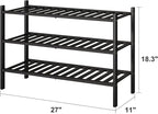 viewcare 3-Tier Black Bamboo Shoe Rack for Entryway, Stackable | Foldable | Natural, Shoe Shelf Storage Organizer for Hallway