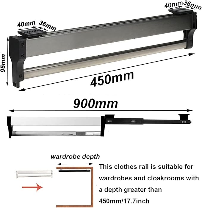 Pull Out Clothes Rail Extendable Clothes Rail for Closet - Pull Out Closet Rod with 2 Sliding Rail Adjustable 30-80Cm, Wardro