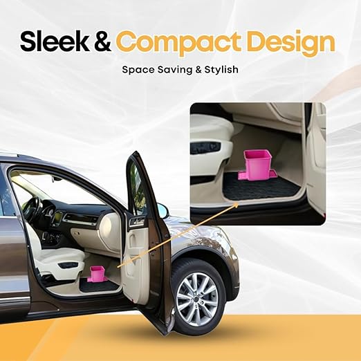 Car Trash Can for Vehicles Leakproof Compact Garbage Bin w/ Stability Flap, Anti-Slip Base, Portable Trash Holder for Cars, Trucks, SUVs, Minivans Compact, Auto Container Organizer (Pink, Small)
