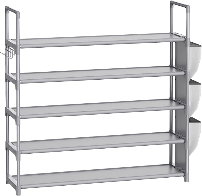 VILICK Shoe Rack for Closet Shoe Organizer Space Saver Storage for 20-25 Pair Shoe Shelf with Hook and Side Pocket Free Stand