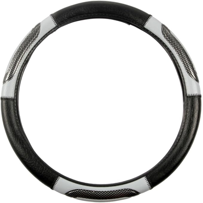 BDK Sporty Two Tone Ergonomic Grip Steering Wheel Cover - Carbon Fiber Grip for Standard Size Wheels 14.5-15 inch Gray/Black