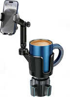 Cup Phone Holder for Car Cup Holder with Expandable Base, Detachable Dual Cellphone Holder Cupholder Car Mount with Long Arm 