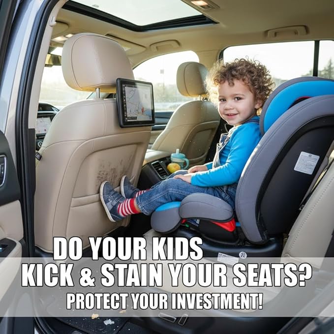 Seat Back Protector + Large Capacity Pocket Storage Organizer,Preventing The Impact of Children Stepping on The Seat Backrest (Style A-Black)