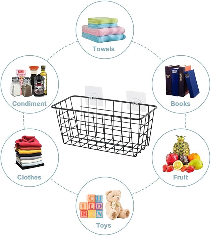 JUNCHU CHERRY 5 Pack Hanging Storage Basket, Bathroom Basket, Household Goods, with Traceless Tape, no Drilling, for Cabinet 