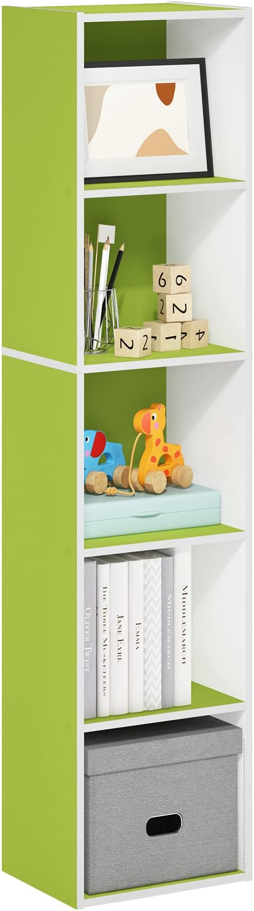 Furinno PASIR Book Shelf, 5-Tier Modern Bookshelf, Open Shelves Bookcase 9 x 12 x 52, Easy Assembly, for Living Room, Bedroom