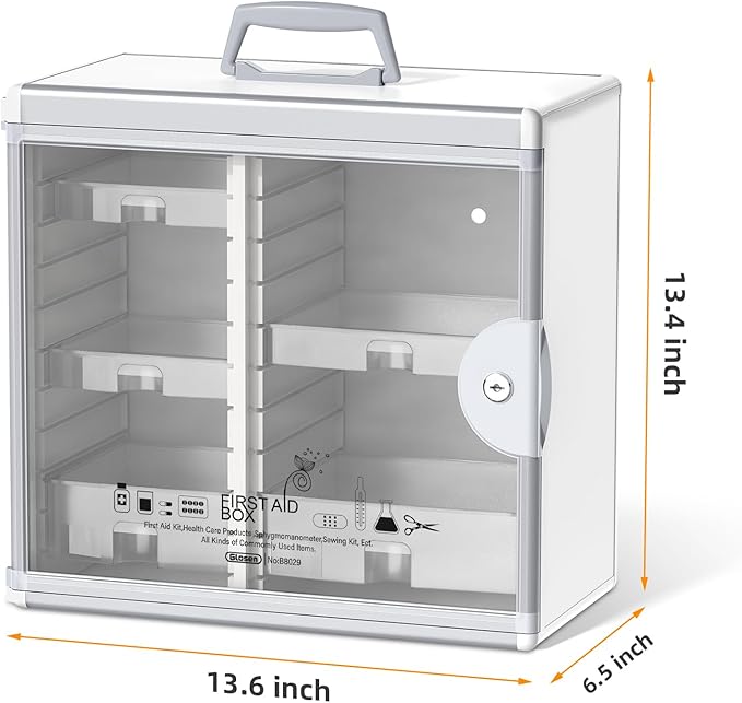 Glosen Medicine Cabinet Locking Medicine Cabinet Wall Mounted【 Silver 13.6 x 13.4 x 6.5 Inch 】 Portable Storage Container Big